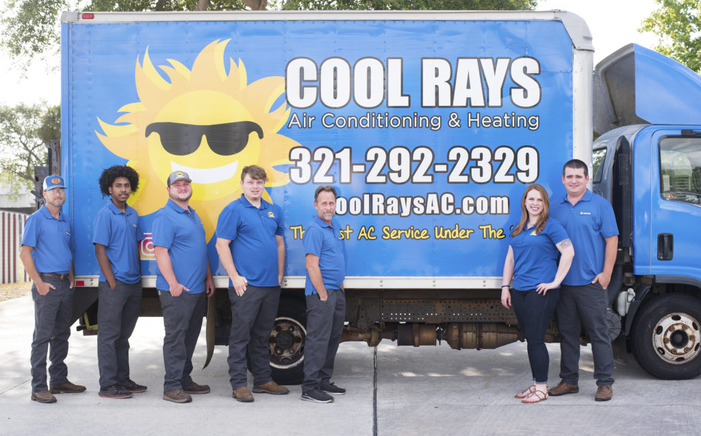 team photo of Cool Rays AC technicians and owner