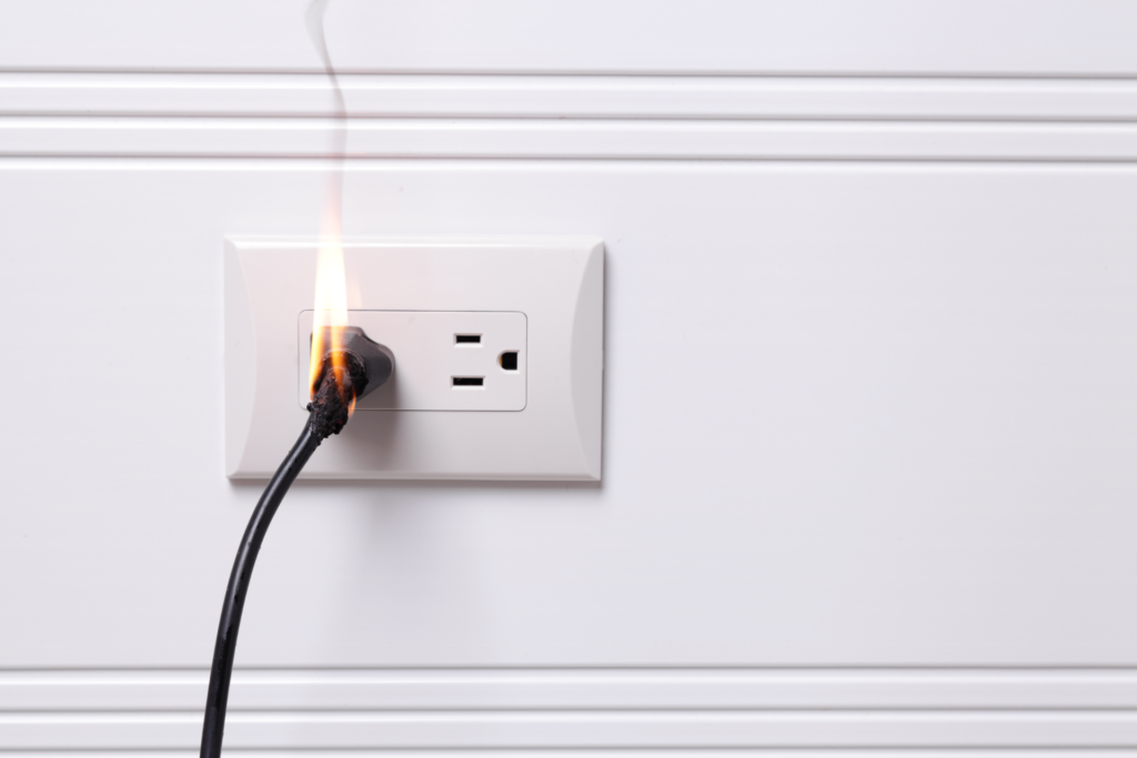wall plug with a small electrical fire